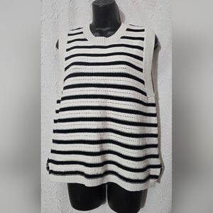 French Connection Preppy Black/ White Striped Sleeveless Knit Sweater Vest Sz XL